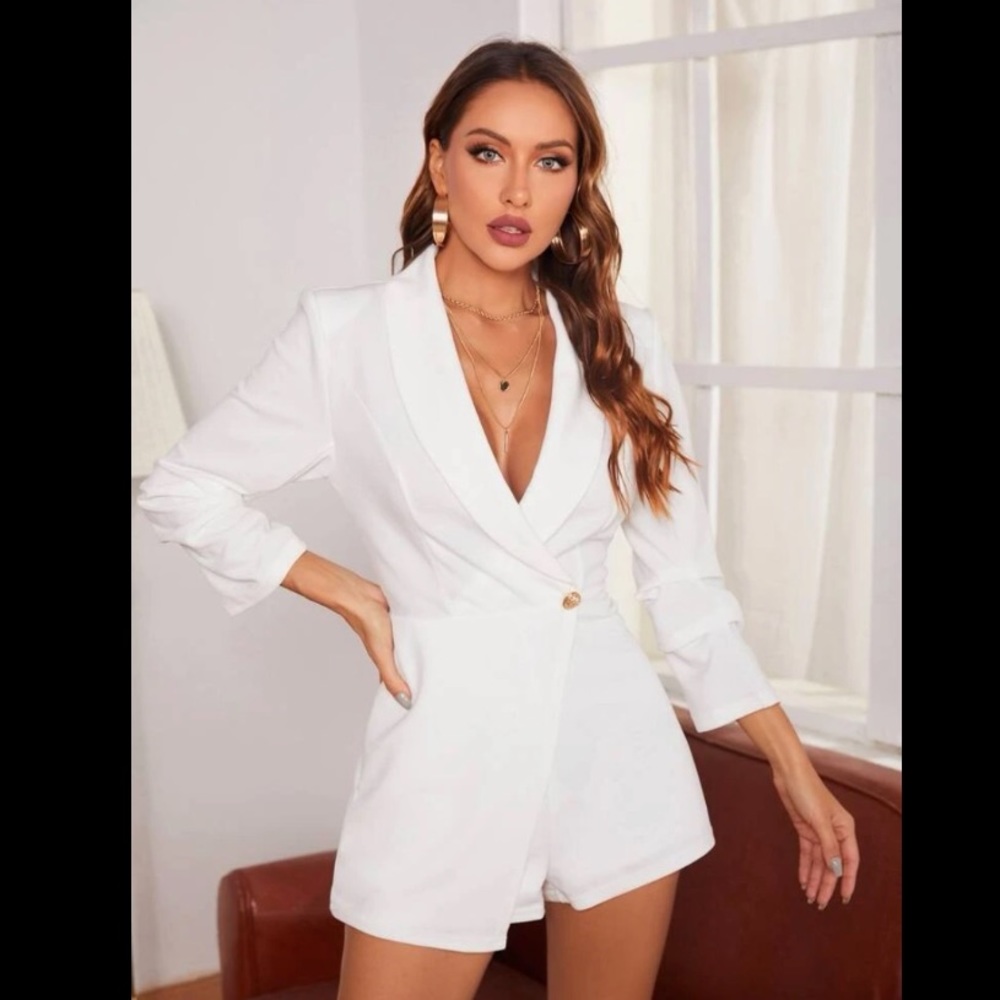 White Built-in shorts Romper - Fancy